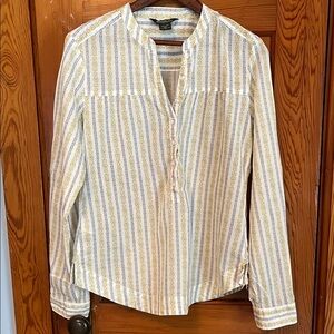 Eddie Bauer Striped Button Down Tunic Shirt - Tan and Blue